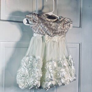 Metallic Gold + Soft Ivory Floral Dress 6 to 9 months